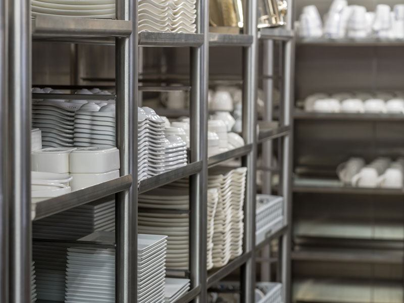 Plates on shelves